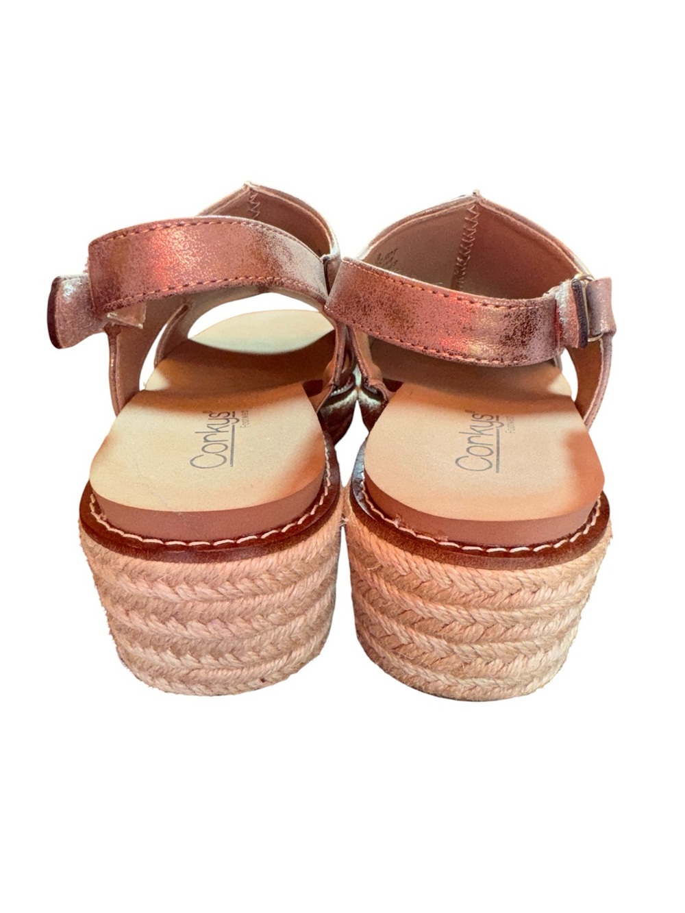 Corkys Ready or Not Metallic Gold Espadrille Wedge Sandals Size 8 Slingback - Picture 2 of 12